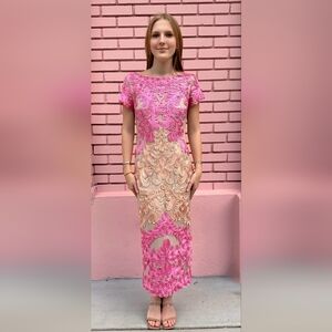 JS Collections Pink and Cream Ribbon Dress